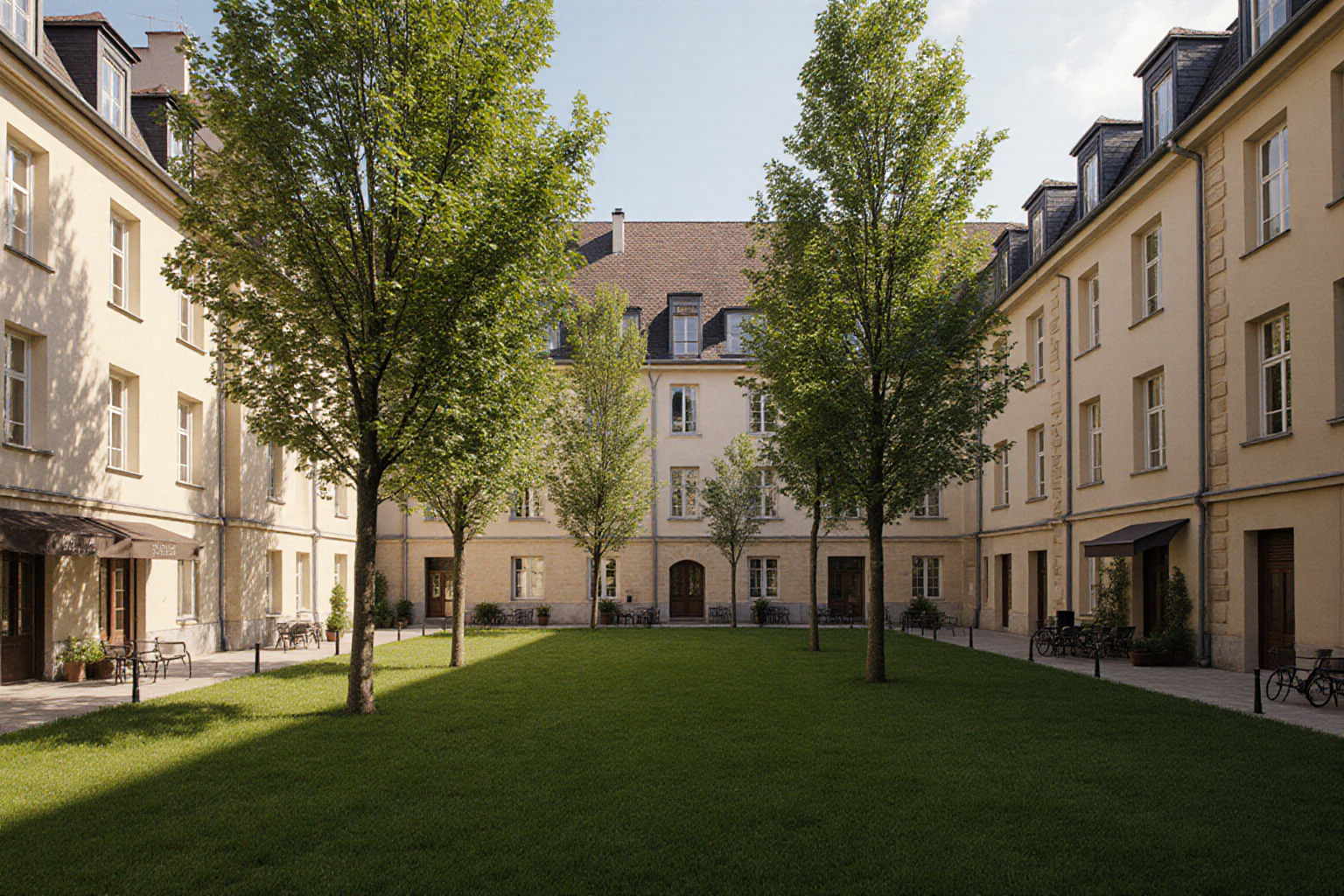 Wohnhäuser mit begrüntem Innenhof